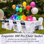 Moukeren 100 Pcs Spandex Chair Sashes Bows Bands Slider Sashes for Chair Covers Elastic Bands Ties Ribbon Decorations for Wedding Party Events Ceremony Birthday Banquet(Navy Blue)