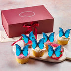 Ephlyn 48Pcs Edible Butterfly Cupcake Toppers 3D Cute Butterfly Cake Picks for Baby Shower Bridal Shower Boys Girls Birthday Party Cake Decorations Supplies Blue