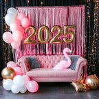 PartyWoo Pink Streamers Tinsel Backdrop Curtain 3pcs 8.2ft Foil Fringe Curtain for Baby Shower Bridal Shower Wedding Pink Cheetah Princess Girl Pajama Theme Birthday Party Celebration Decorations