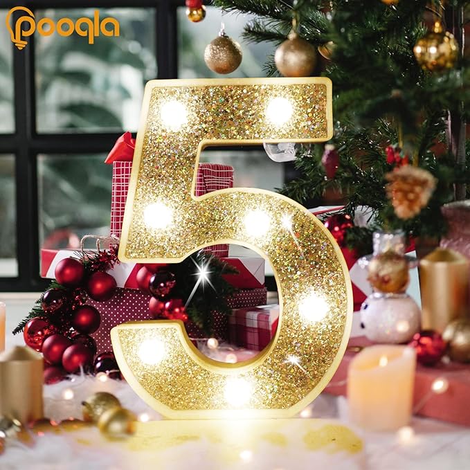 Pooqla Marquee Light up Numbers, Lighted Numbers for 7th Birthday Decorations, Night Light Battery Powered for Silver Party Decorations, Gift for Boys Girls Christmas Wedding Home Room Decoration