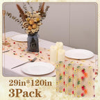 3PCS Champagne Floral Table Runner 10 FT, Embroidery Daisy Table Runners Seasonal Sheer Tulle Table Runner for Thanksgiving Wedding Birthday Baby Shower Party ﻿