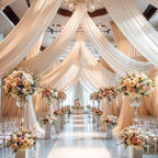 Wedding Arch Draping Fabric,2 Panels 18FT Champagne Arch Drapes Chiffon Fabric Drapery Decorations for Ceremony Reception Party Ceiling Backdrop