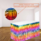 Rainbow Streamers Party Decorations, 2 Packs Gradient Rainbow Table Skirts Metallic Foil Fringe Tinsel for Birthday Unicorn Pride Gay Fiesta Graduation Float Parade Party Supplies - 29x108 Inch