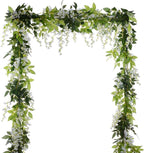DearHouse 4Pcs 6.6Ft/Piece Artificial Flowers Silk Wisteria Garland Artificial Wisteria Vine Rattan Silk Hanging Flower for Home Garden Outdoor Ceremony Wedding Arch Floral Decor (White)