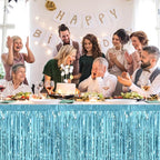 3 Pack 29 x108 Inch Light Blue Foil Fringe Table Skirts Metallic Banner for Tinsel Streamer Garland Backdrop for Parade Floats Wedding Thanksgiving Birthday Christmas New Year Party Decoration