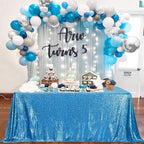 QueenDream Aqua Blue Tablecloth 90 x 156 Inch Sequin Tablecloth for Party Decorations Glitter Tablecloth for Bridal Baby Shower Wedding