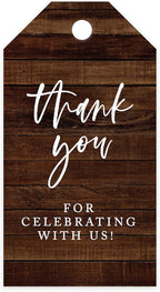 Andaz Press 100-Pack Thank You for Celebrating with Us Favor Tags Rustic Wood Cardstock Gift Tags with Bakers Twine for Wedding Baby Shower Bridal Shower Birthday Holiday Party Favors 2 x 3.75-Inches