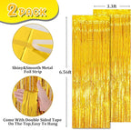 2 Pack Gold Tinsel Foil Fringe Curtains, Gold Party Decorations, Metallic Tinsel Party Streamers Backdrop for Birthday Baby Shower Graduation Wedding New Year Party Decorations