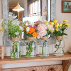 Set of 6 Vintage Glass Vases for Flowers Farmhouse Clear Glass Vases for Centerpieces Small Flower Vases with Twine Ties for Wedding, Parties & Home Decor