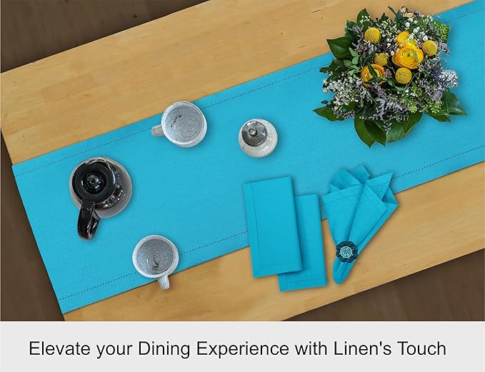Ruvanti Linen Table Runner 90 Inches, Classic Hemstitch, Washable, Reusable, Non-Slipping, Stain Resistant- Perfect for Parties, Weddings, Dinners, Thanksgiving, Christmas, Indoor use – Blue