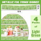 4 Pack 10 Ft Light Green Foil Fringe Garland Metallic Streamers Tinsel Banner Wall Hanging Garland Backdrop for Parade Floats, Halloween, Christmas, Thanksgiving, New Year Party Decorations
