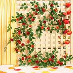 6FT Bendable Rose Vine with Butterflies, Wildflower Garland Hanging Floral Garland for Wall Decor Trellis Fence Home Room Decoration (Orange, 2pcs)