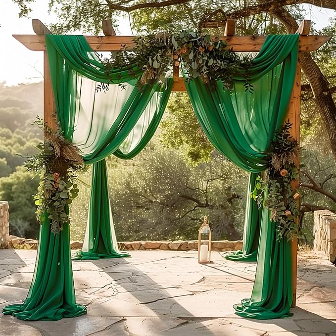 Wokceer Wedding Arch Draping Fabric 2 Panels 28.7" x 20FT Emerald Green Drapes Sheer Fabric Backdrop Arch Draping Fabric for Wedding Ceremony Birthday Party Bridal Shower Decoration
