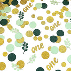 300PC Gold Glitter and Sage Green First Birthday Decorations for Girl/Boy Greenery Happy 1st Birthday Confetti for Table for Baby One Year Old Party Decor Supplies