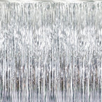 GOER 3.2 ft x 8.2 ft Metallic Tinsel Foil Fringe Curtains Party Photo Backdrop Party Streamers for Birthday,Graduation,New Year Eve Decorations Wedding Decor (Silver,5 pcs)