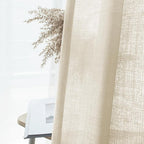 Melodieux Beige Semi Sheer Curtains 63 Inch Length for Bedroom Living Room, Farmhouse Linen Texture Light Filtering Home Office Shiny Sheer Drapes Rod Pocket, 52" W x 63" L, 2 Panels