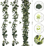 Eucalyptus Garland, 2 Packs 6FTGreen Flower Garland Decor, Artificial Faux Eucalyptus Leaves Greenery Vines for Table Runner Wedding Bedroom Mantle Centerpieces Backdrop Decorations