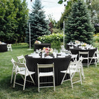 8 Pack Black Round Spandex Tablecloth 60 Inch, Wrinkle Free Stretch 120 Inch Fitted 5ft Black Table Cloths Round Table Covers with Ruffle Skirt for Graduation Wedding Party Banquet