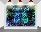 Mocsicka Game On Backdrop Video Game for Boys Level Up Birthday Party Decoration Game Night Arcade Neon Glow Gamer Banner Photography Background (Blue, 10x8ft(120"x96"))