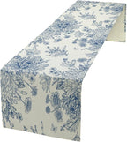 Chinoiserie Flower Table Runner, Seasonal Spring Fall Plants Blue Florals Dinner Runner for Home Kitchen Dining Table Party Holiday Decoration 13"x36"