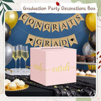 QIKSION Pink Wedding Card Box, Gold Foil Gift Card Box for Party, Wedding Reception, Graduation, Birthday, Baby Shower, Raffle