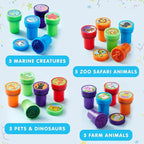 JOYIN 50 Pcs Assorted Stamps for Kids - Self-Ink Stamps with 50 Designs for Birthday Party Favor, Carnival Prizes, School Stampers, Goodie Bag, Halloween, Christmas (Zoo, Holiday Stampers)