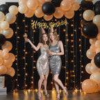 Black Backdrop Curtain with Lights String for Parties,10x10FT Wrinkle Free Black Drapes Wedding Photo Backdrop Curtains for Baby Shower Birthday Ceremony Reception Home Party Decorations