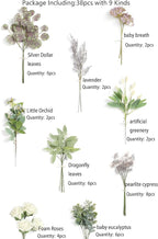 Serra Flora Artificial Greenery Spray Box Set(Pack of 38pcs) with 9 Kinds of DIY Wedding Bouquet Filler Table Centerpieces and Floral Arrangement (Lilac & Green)