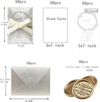 50Pcs Laser Cut Wedding Invitation With Glitter Envelopes And Ribbons Blank Personalized Card Invitaciones Para quinceañera Birthday Baby Shower Christmas Party Bridal Shower (Silver)