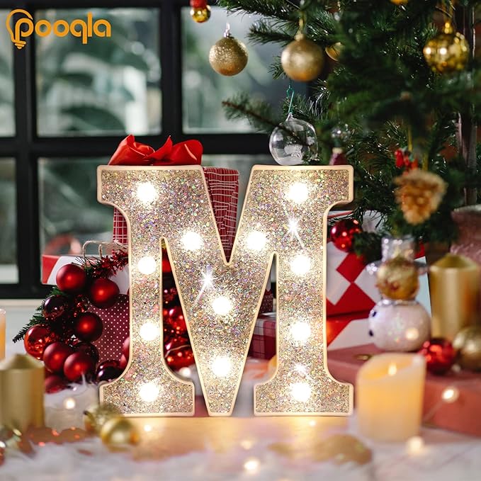Pooqla Light Up Letters, LED Marquee Letters for Silver Birthday Decorations, Battery Powered Night Light Teenager Girl Room Decor, Gift for Girls Boys Wedding Bedroom Christmas Party Decor, Letter &