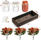 3 Pcs Fall Mason Jar Centerpiece Table Decorations for Dining Table Decor Farmhouse Coffee Table Decor with Wood Tray and Led Light Table Centerpieces for Dining Room Kitchen Living,Orange