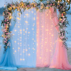 Tulle Backdrop Curtain with Lights String 10FT X 8FT Pink and Blue Sheer Tulle Backdrop Curtains for Wedding Birthday Party Reception Photo Booth Background Decorations (2 Panels 5x8FT)
