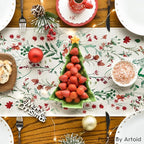 Artoid Mode Floral Leaves Christmas Table Runner, Wild Flowers and Grasses Winter Kitchen Dining Table Decoration for Home Party Decor 13x90 Inch