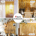 PartyWoo XtraLarge Foil Curtain Gold, 2 pcs 3.3x6.6 ft Tinsel Curtains for Birthday Wedding Party Photo Backdrop