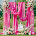 Wedding Arch Draping Fabric,1 Panel 18FT Hot Pink Sheer Chiffon Curtain Drapes 6 Yards for Wedding Ceremony Birthday Party Decoration