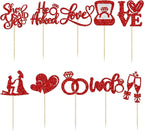 Ephlyn 30Pcs He Asked She Said Yes Cupcake Toppers Glitter Engagement Cupcake Toppers Diamond Ring Heart Love I Do Cupcake Picks for Engagement Wedding Party Cake Decorations Red