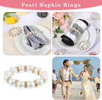 60 Pcs Wedding Pearl Napkin Rings, Pearl Napkin Rings Napkin Ring Holder Imitation Beaded White Napkin Ring Elegant Rhinestone Serviette Rings Buckle for Formal Wedding Home Dinner Party Decorations