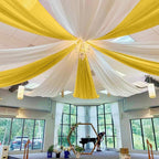 MODFUNS Gold Ceiling Draping Fabric Sheer Ceiling Drapes for Weddings 5x20ft 6 Panels Chiffon Arch Drapery Tent Ceiling Drape Vintage Tulle Curtain Backdrop for Ceremony Party Event Supplies