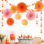 Fall-Boho Pink-Orange Thanksgiving Party-Decorations - 33pcs Autumn Friendsgiving Banner,Streamers Tassel Garland,Birthday Tissue Pom Poms, Paper Lantern Fans,Baby Bridal Shower Hanging Decor Hugtmr