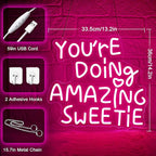 You're Doing Amazing Sweetie Neon Sign,Pink Led Neon Signs for Wall Decor,Dimmable Inspirational Letter Neon Lights USB Amazing Light Up Signs for Bedroom Classroom Party,Gift for Boys Girls