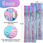 2 Pack 3.3x8.2 Feet Blue and Pink Foil Fringe Backdrop Curtains, Tinsel Streamers Birthday Party Decorations, Fringe Backdrop for Graduation, Baby Shower, Gender Reveal, Disco Party