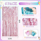 Jutom 6 Pieces 3.3 x 6.6 ft Wavy Tinsel Foil Fringe Curtains Foil Fringe Streamer Backdrop Party Curtain for Sea Mermaid Baby Shower Birthday Party Decoration(Purple, Pink, Blue Green)