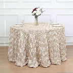 Efavormart 120" Beige Grandiose 3D Rosette Satin Round Tablecloth for Wedding Party Event Decoration