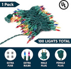 Joiedomi Multicolor Christmas String Lights,100 Count 21.4FT Christmas Fairy Tree Lights Plug in for Indoor Outdoor Xmas Decorations Patio Holiday Theme Party Yard House,Green Wire