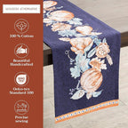 Maison d' Hermine Table Runner 100% Cotton Single Layer Table Runners 72 inches Long for Thanksgiving Christmas Decorations Home Kitchen Dining Party Wedding (Pumpkin Blues, 14.5" x 72")