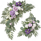 Muhanjia Wedding Sign Faux Flower Swag (Pack of 2) for Ceremony Party Reception Entrance Floral Decor Wall Easel Stand for Wedding Poster Welcome Sign (Purple)