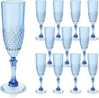 Plastic Champagne Flutes, 12PCS Blue Wine Glasses Goblets Cups Reusable Flute, for Weddings Bachelor Parties Toasting and Events (12, Blue)