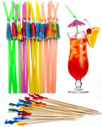 BLUE TOP Cocktail Picks&Umbrella Drink Straws Set-400pcs 4Inch Frill Picks+50pcs 9.5 Inch Drink Straw Umbrella,Cocktail Toothpicks & Straws for Fruit,Appetizers,Club Sandwiches,Drinks.