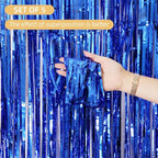 5 Pack Blue Fringe Foil Curtains 3.2ft x 8.2ft Tinsel Backdrop Streamers for Birthday Party Decoration Wedding Christmas Decoration (Navy)