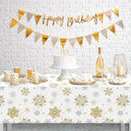 Jectivs 3Pcs Christmas Snowflake Party Tablecloths Decorations,Plastic White and Gold Table Cloth,Winter Rectangle Cover for New Year Birthday Baby Shower Holiday Decorations,54x108 inch